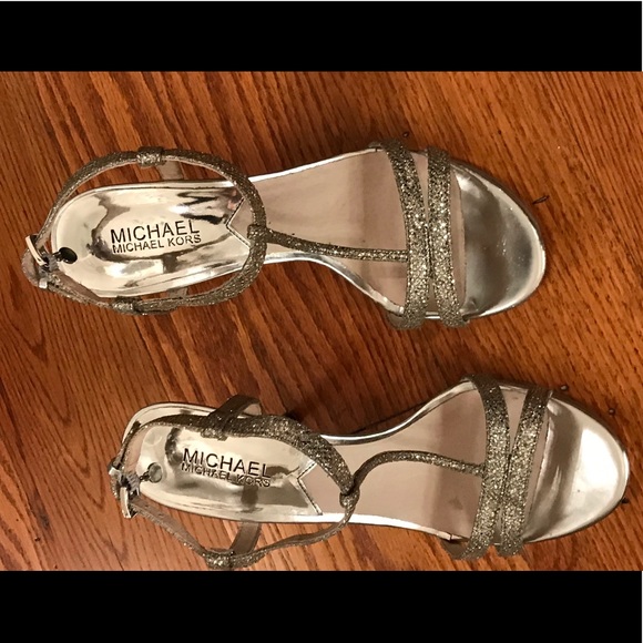 Michael Kors T-Strap Heels, Silver - Picture 1 of 5